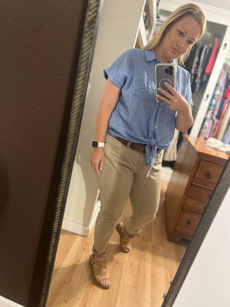 Woman looking chic on secondhand fashion.